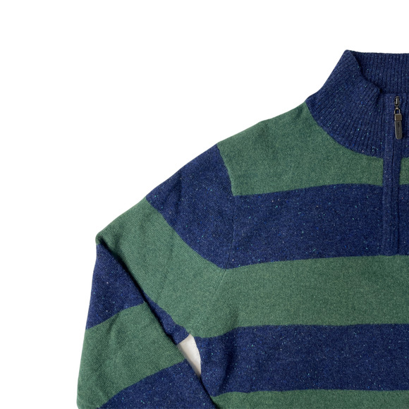 1-39 QI CASHMERE Men's Sweater Zip-Henley Blue/Green Striped Medium - Picture 5 of 16